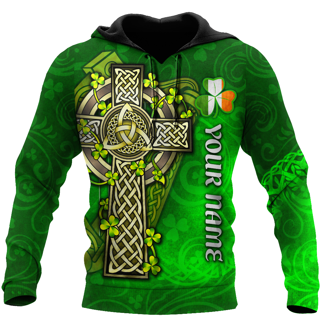 Premium Unisex Hoodie Custom Name Irish St.Patrick  Celtic Cross And The Irish Harp ML