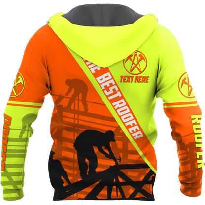 THE BEST ROOFER GREEN AND ORANGE - PERSIONALIZED NAME 3D HOODIE SHIRT