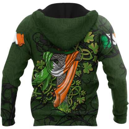 Premium Unisex Hoodie Irish St.Patrick Celtic Cross And Ireland Flag ML