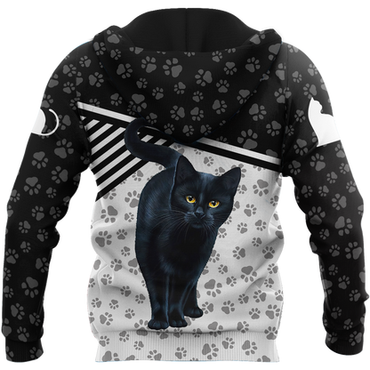 Customize Name Black Cat Hoodie For Men And Women