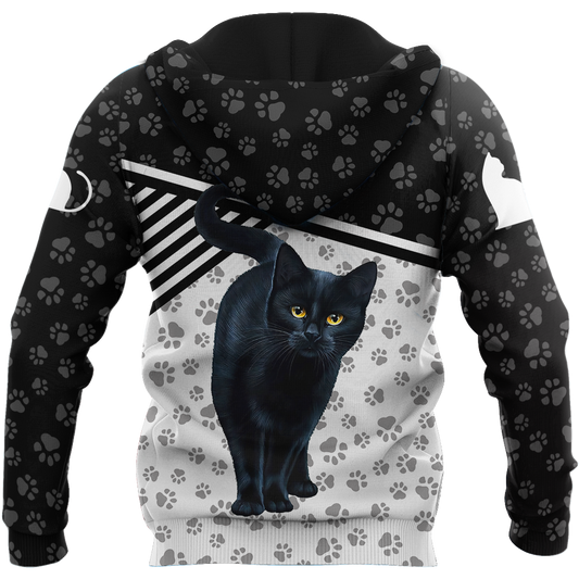 Customize Name Black Cat Hoodie For Men And Women