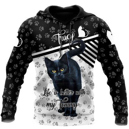 Customize Name Black Cat Hoodie For Men And Women