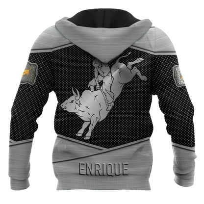 Personalized Name Bull Riding 3D All Over Printed Unisex Shirts Metal Pattern
