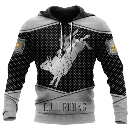 Personalized Name Bull Riding 3D All Over Printed Unisex Shirts Metal Pattern