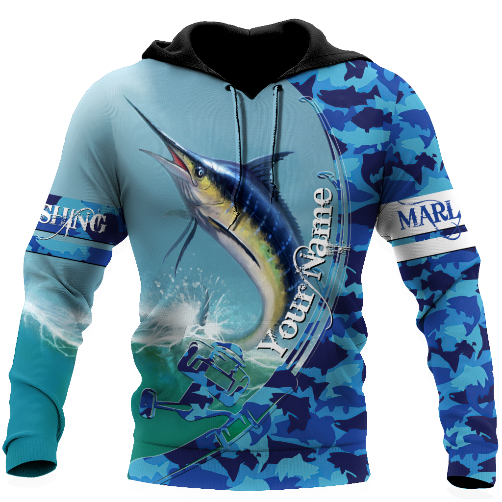 Custom name Marlin Fishing Camo 3D Design print shirts