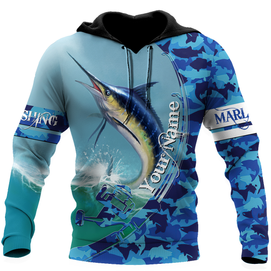 Custom name Marlin Fishing Camo 3D Design print shirts