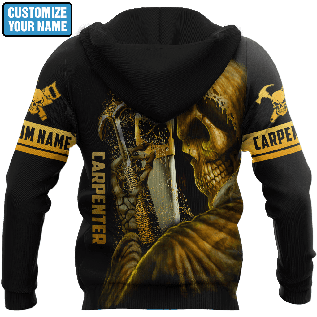 Personalized Name Carpenter 3D All Over Printed Unisex Shirts Golden Skull