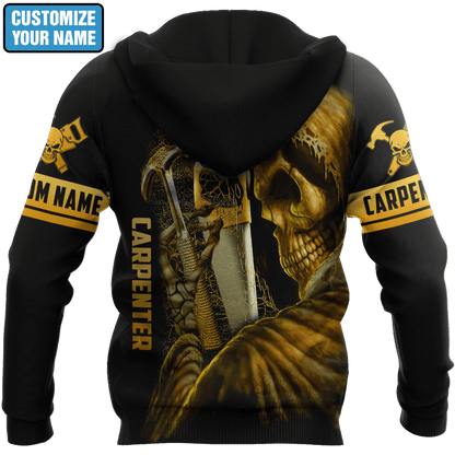 Personalized Name Carpenter 3D All Over Printed Unisex Shirts Golden Skull