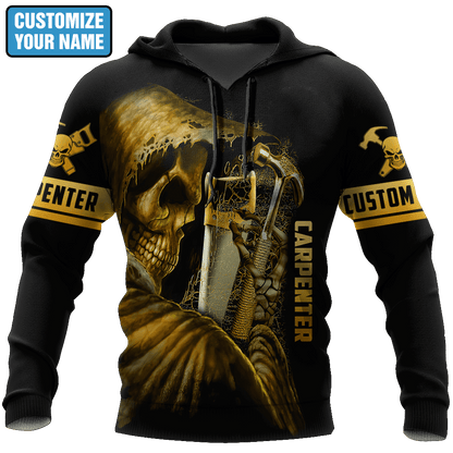 Personalized Name Carpenter 3D All Over Printed Unisex Shirts Golden Skull
