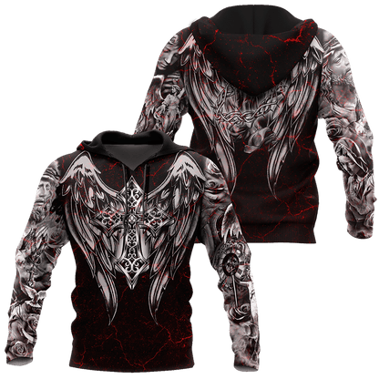 Jesus Christ Cross and Wings Black Red 3D Printed Hoodie, T-Shirt for Men and Women