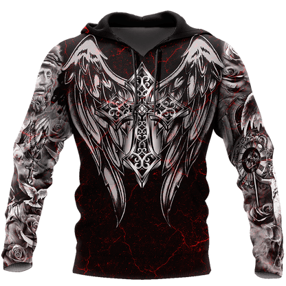 Jesus Christ Cross and Wings Black Red 3D Printed Hoodie, T-Shirt for Men and Women
