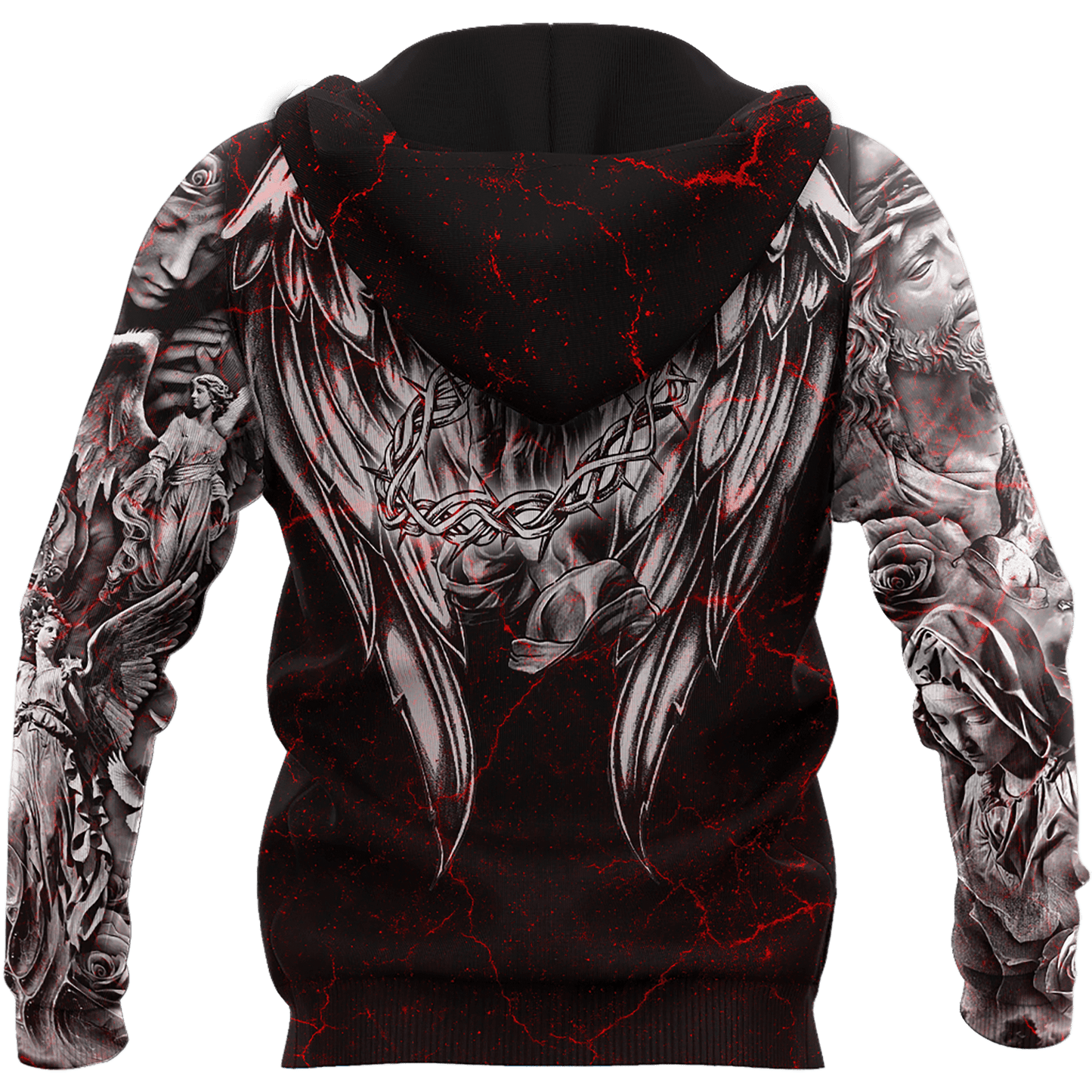Jesus Christ Cross and Wings Black Red 3D Printed Hoodie, T-Shirt for Men and Women