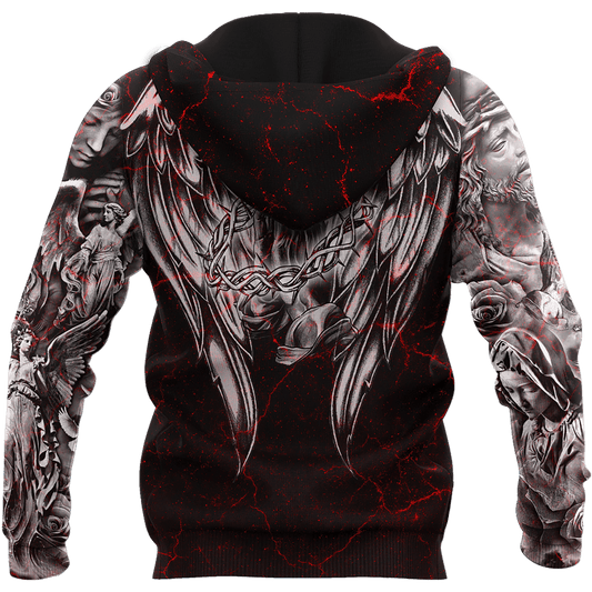 Jesus Christ Cross and Wings Black Red 3D Printed Hoodie, T-Shirt for Men and Women