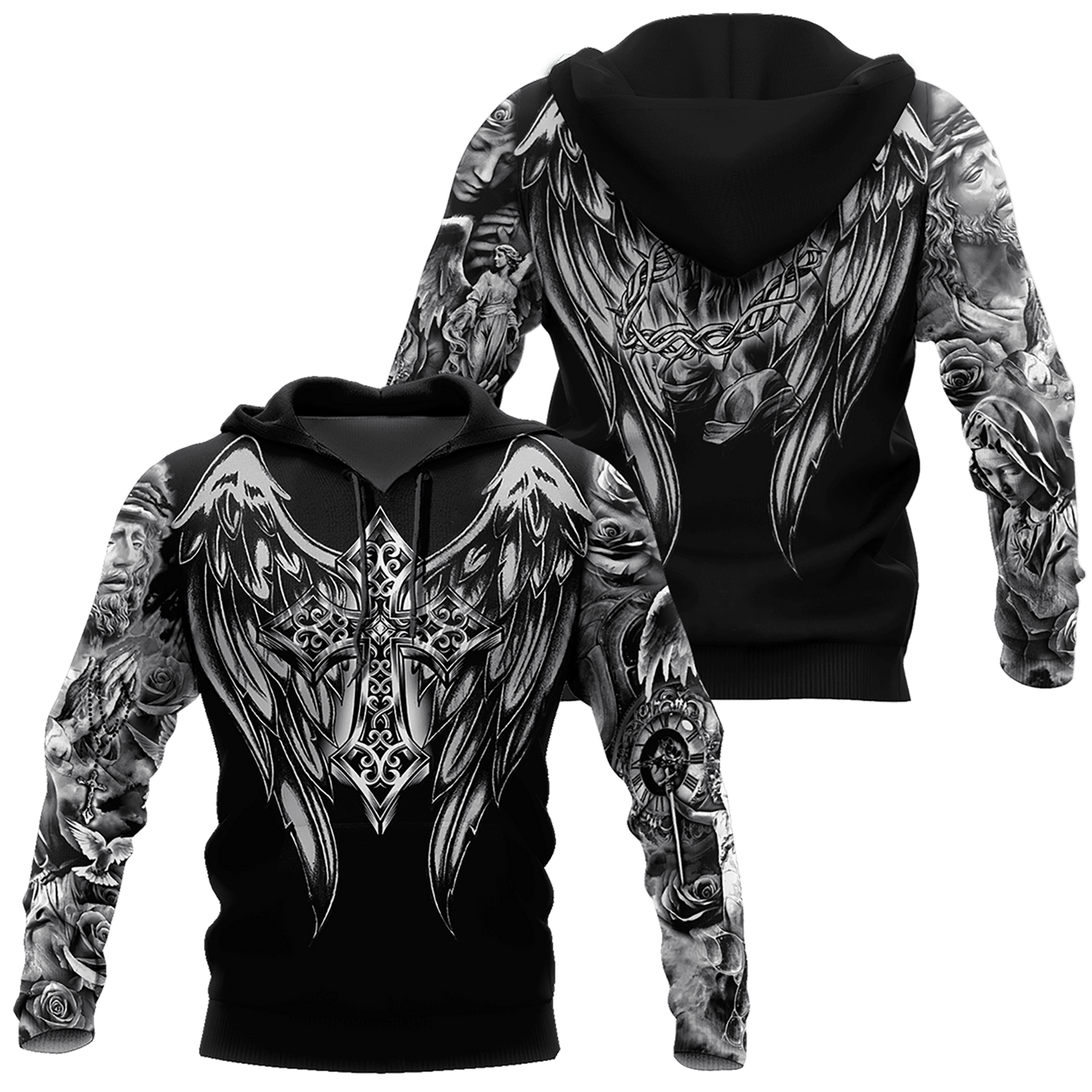 Jesus Christ Cross and Wings Black 3D Printed Hoodie, T-Shirt for Men and Women