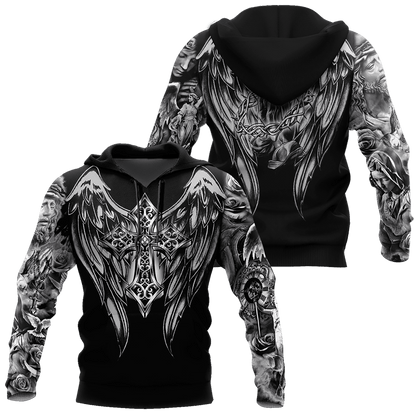Jesus Christ Cross and Wings Black 3D Printed Hoodie, T-Shirt for Men and Women