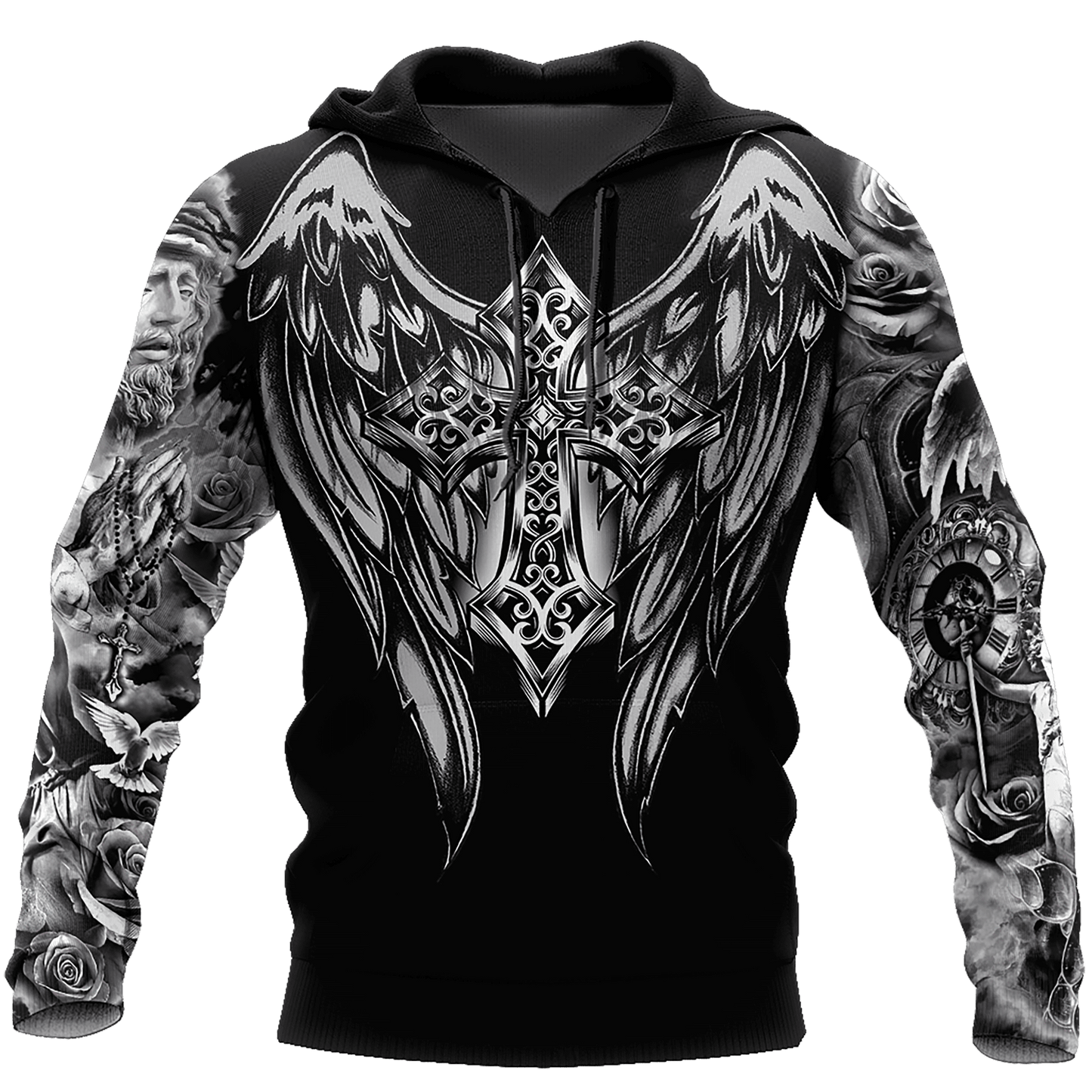 Jesus Christ Cross and Wings Black 3D Printed Hoodie, T-Shirt for Men and Women