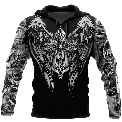 Jesus Christ Cross and Wings Black 3D Printed Hoodie, T-Shirt for Men and Women