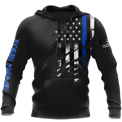 Thin Blue Line apparel US Law Enforcement custom name design 3d print shirts Proud Military