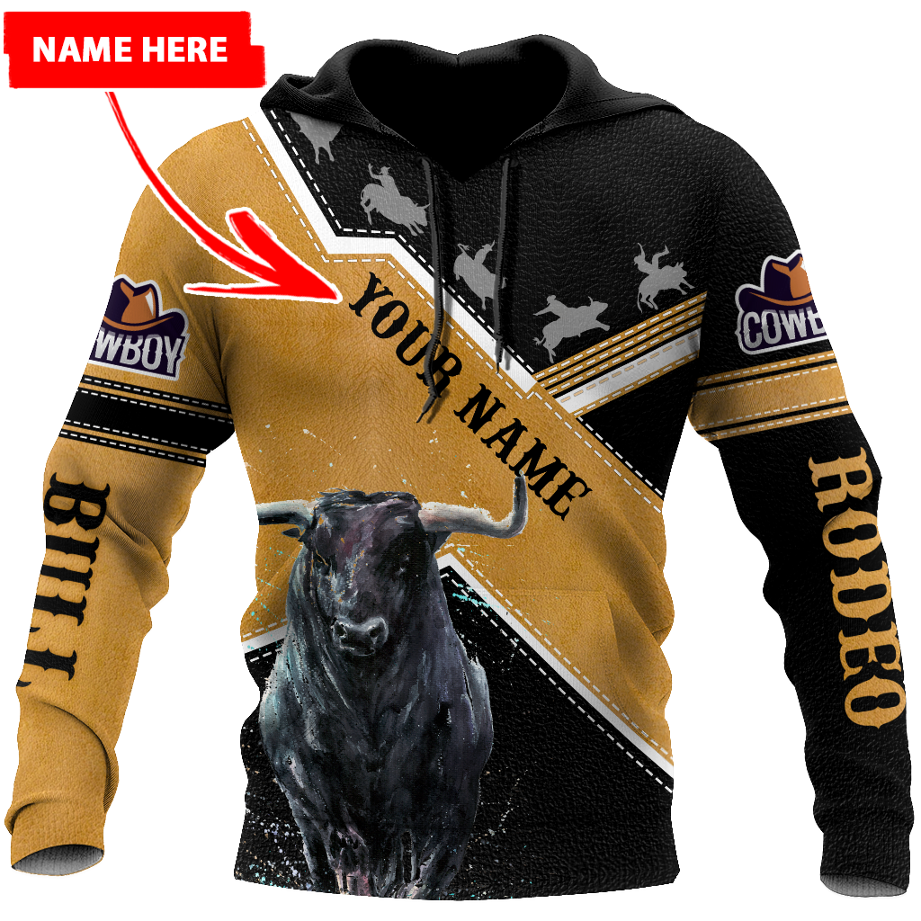 Personalized Name Bull Riding 3D All Over Printed Unisex Shirts Black Bull