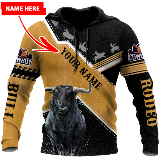 Personalized Name Bull Riding 3D All Over Printed Unisex Shirts Black Bull