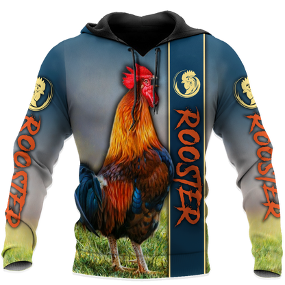 Rooster 3D All Over Printed Unisex Deluxe Hoodie ML