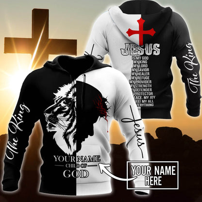 Jesus Christ Cross Lion god Bless Personalized Name 3D Printed Hoodie, T-Shirt for Men and Women