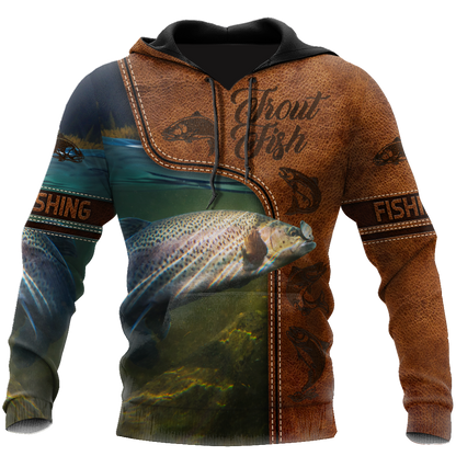 Trout Fishing water camo Cosplay leather 3D print shirts