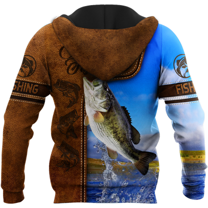 Bass Fishing water camo Cosplay leather 3D print shirts