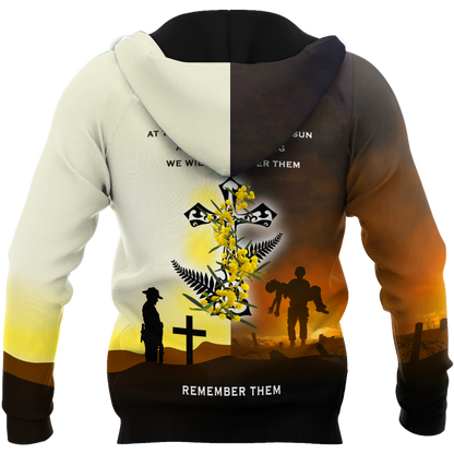Premium Unisex Hoodie 3D All Over Printed Remember Them Anzac Day Kiwi And Fern ML