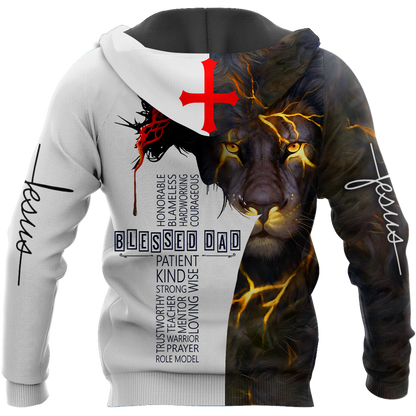 Premium Christian Jesus Blessed Dad Present Lion 3D All Over Printed Unisex Shirts