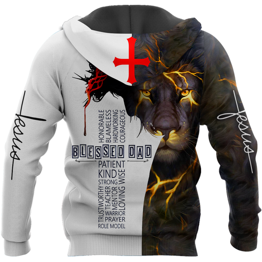 Premium Christian Jesus Blessed Dad Present Lion 3D All Over Printed Unisex Shirts