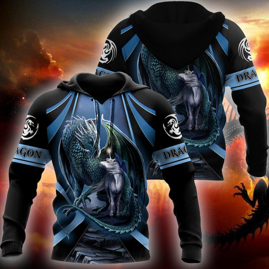 Premium All Over Printed Blue Dragon And Horse Shirts MEI