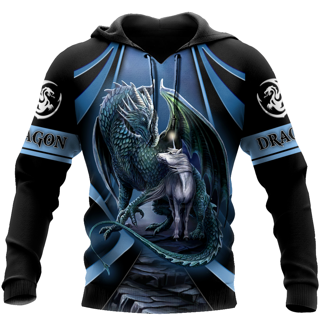 Premium All Over Printed Blue Dragon And Horse Shirts MEI