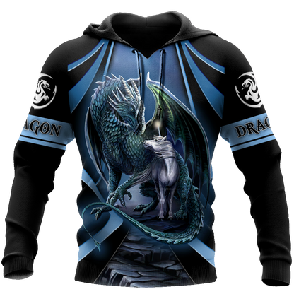 Premium All Over Printed Blue Dragon And Horse Shirts MEI