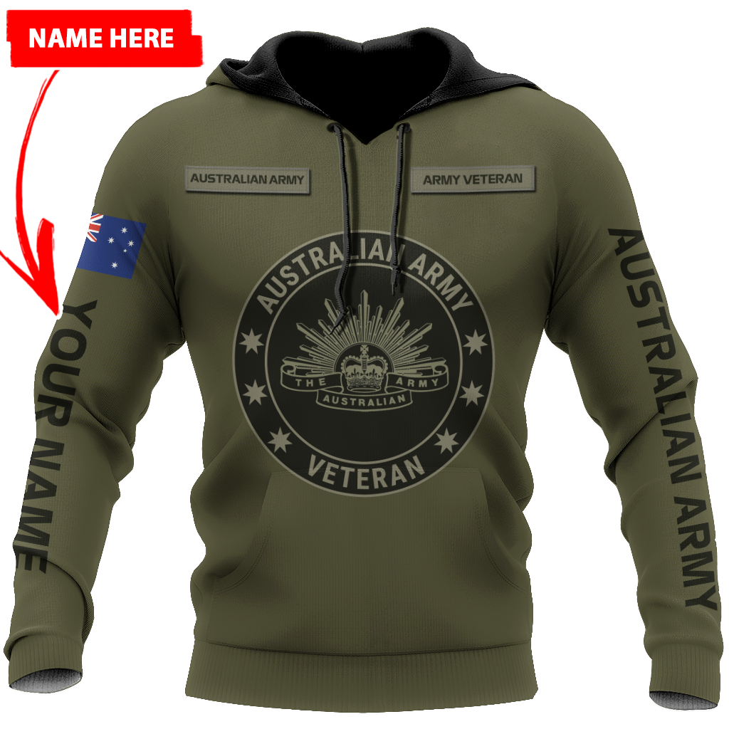 Personalized Australian Army Veteran 3D All Over Printed Unisex Hoodie