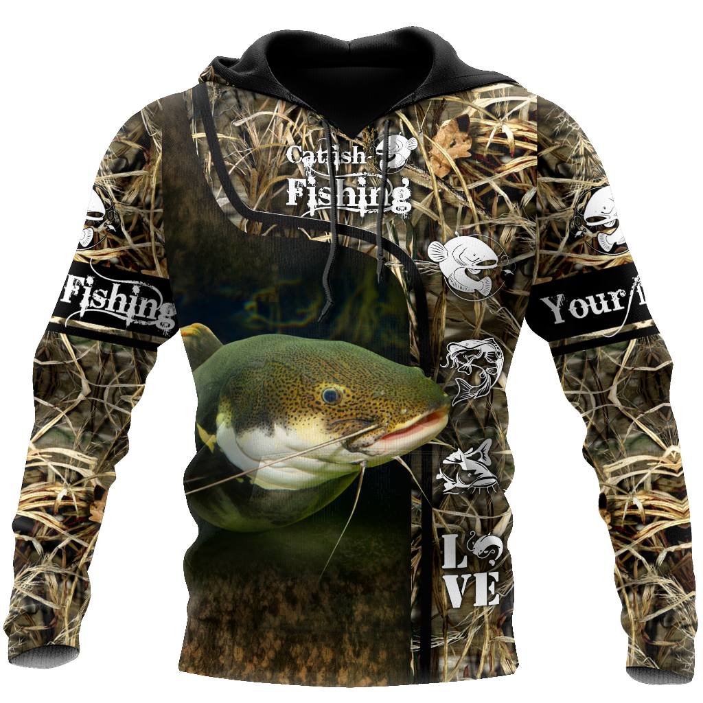 Custom name Catfish Fishing water camo 3D print shirts