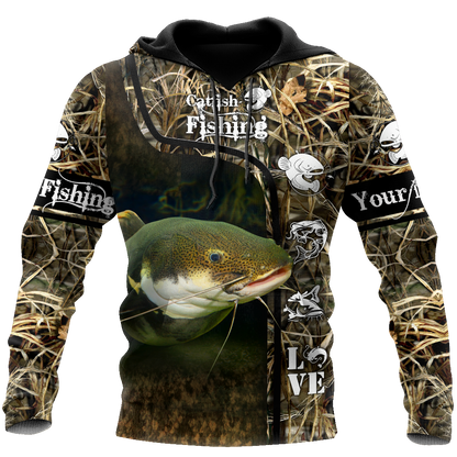 Custom name Catfish Fishing water camo 3D print shirts