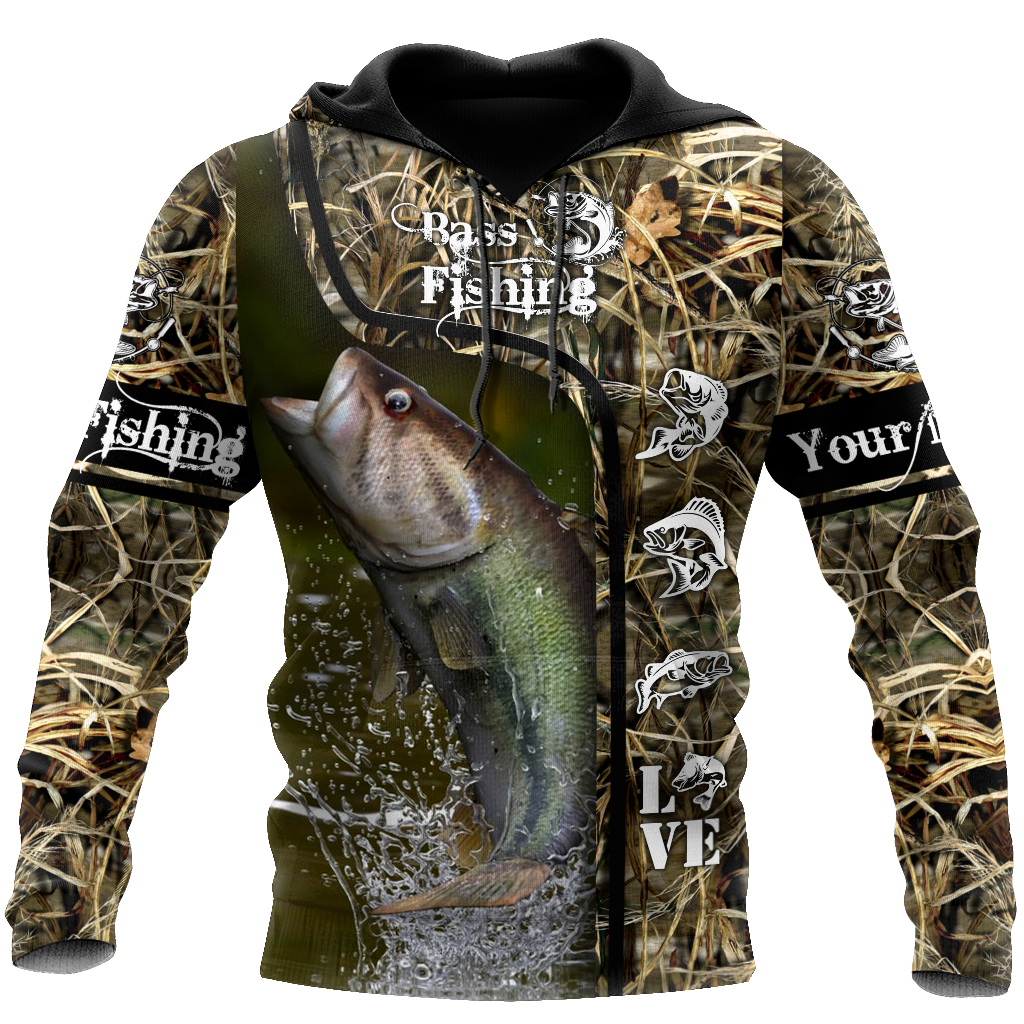 Custom name Bass Fishing water camo 3D print shirts
