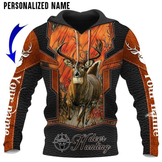 Personalized Name Deer Hunting 3D All Over Printed Unisex Shirts Leather Texture
