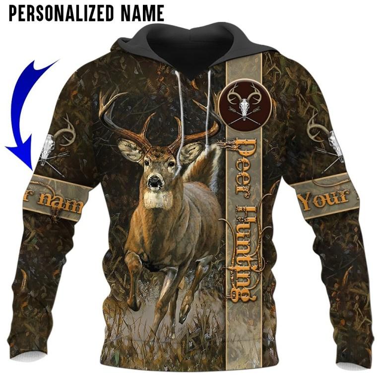 Personalized Name Deer Hunting 3D All Over Printed Unisex Shirts Brown Camo