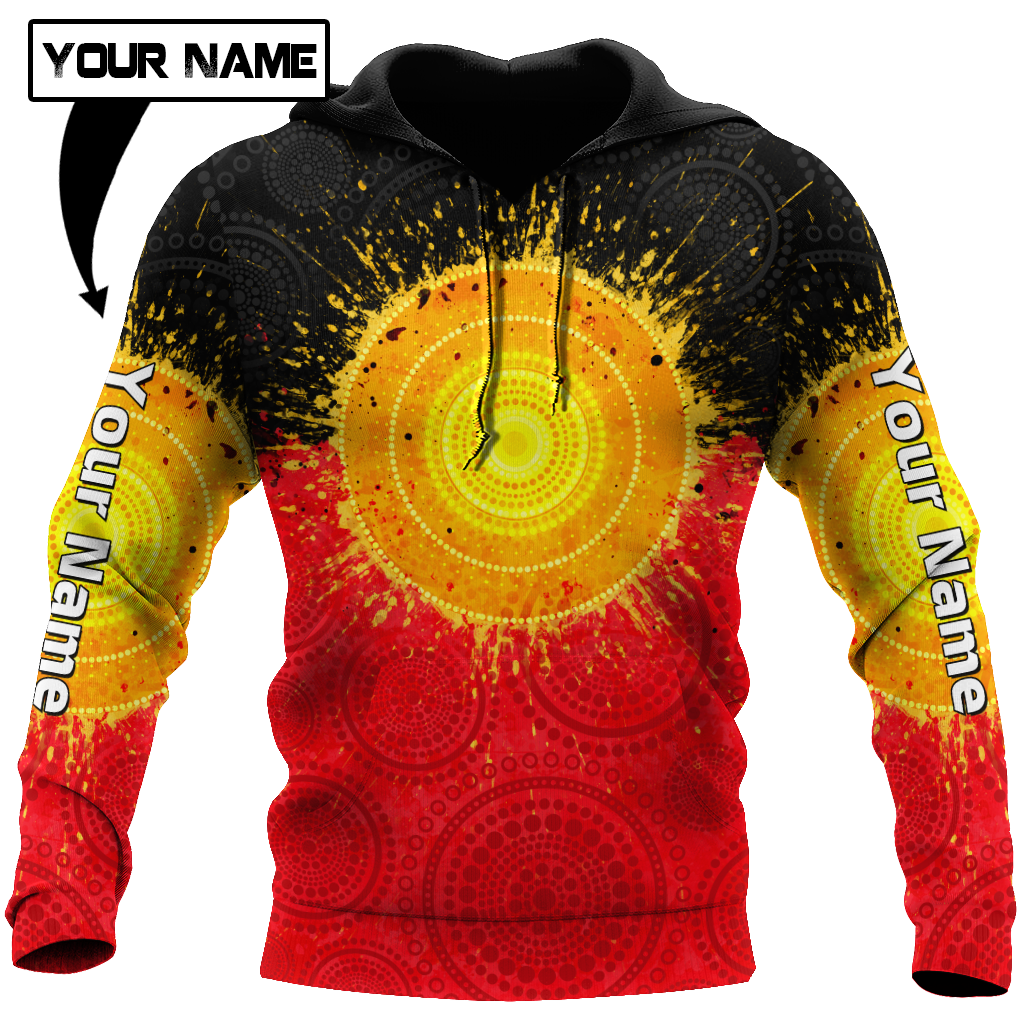 Custom name Aboriginal Flag Indigenous Sun Painting Art 3D design shirts