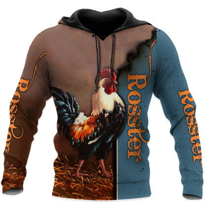 Rooster 3D All Over Printed Unisex Deluxe Hoodie ML
