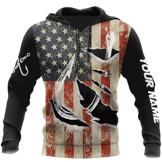 Custom name Hooked on fishing America design 3d print shirts