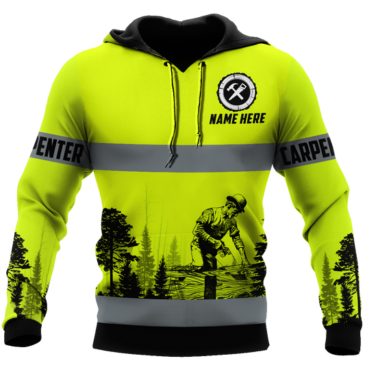 Personalized Name Carpenter 3D All Over Printed Unisex Shirts Green Safety