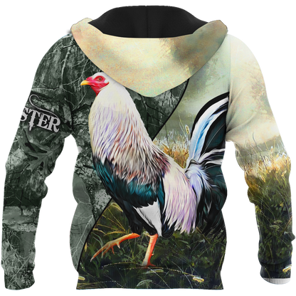 Rooster 3D All Over Printed Unisex Deluxe Hoodie ML