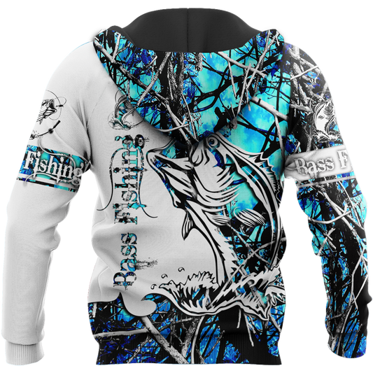 Bass Fishing Sport Blue Camo tattoo 3D shirts for men and women