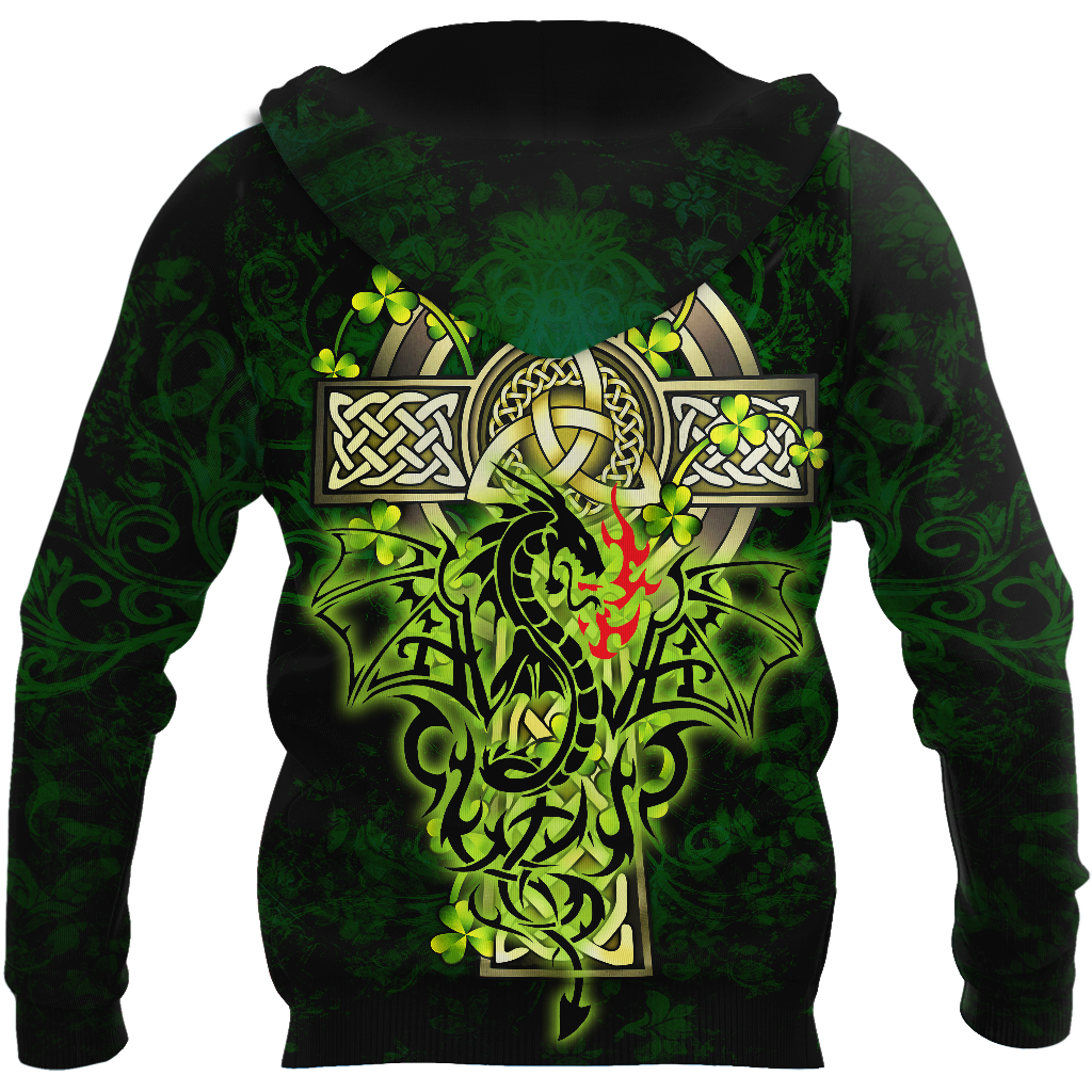 Premium Unisex Hoodie Irish Celtic Cross And Dragon ML