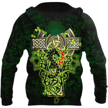 Premium Unisex Hoodie Irish Celtic Cross And Dragon ML