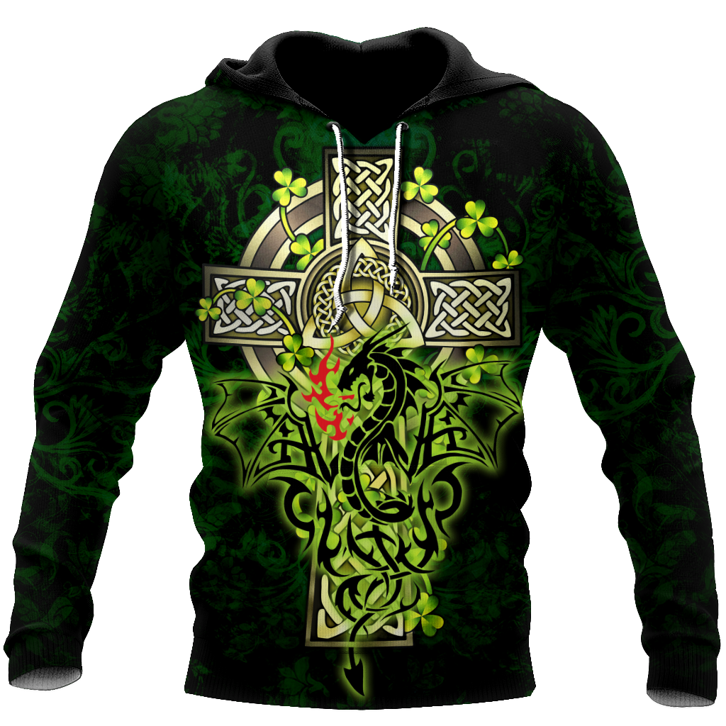 Premium Unisex Hoodie Irish Celtic Cross And Dragon ML