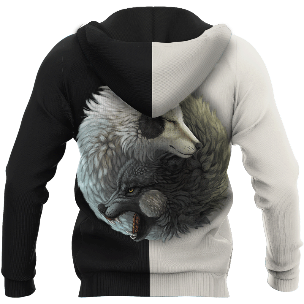 Wolf Yin and Yang 3D All Over Printed Unisex Deluxe Hoodie ML